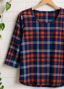 Plaid 3/4 Sleeve Top