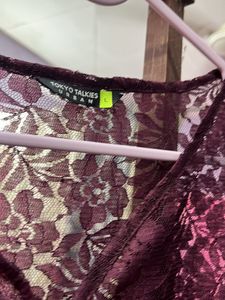 Maroon Lace Button Up Crop Top
