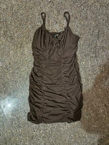 Brown Ruched Bodycon Mini Dress