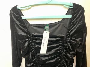 Black Velvet Ruched Mini Dress
