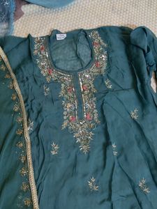Teal Embroidered semistich suit