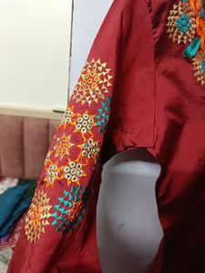 Embroidered Maroon Kurta