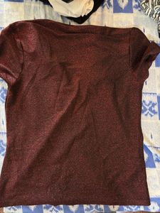 red shimmery top with zip detail from shein