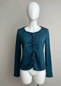 Teal Ruffled Long Sleeve Top
