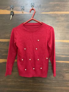 Mroon Pearl Embellished Sweater