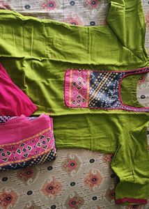Green &amp; Pink Kurta and duppata set