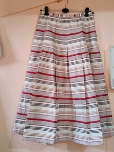 Striped Pleated Midi Skirt