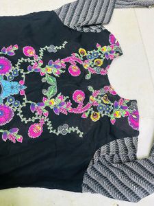 Black Color Self Embroidery Kurat