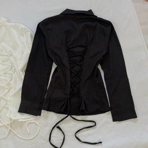 Black Corset Lace Up Y2K Fitted Shirt
