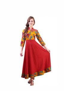 Ankle length Vibrant Floral &amp; Crimson Panel