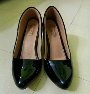 Black Leather Block Heels