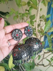 Big Jhumka With Red Stones