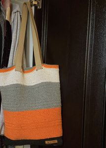 Striped Crochet Tote Bag