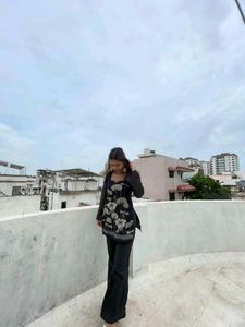 Black Floral Kurta with Pants