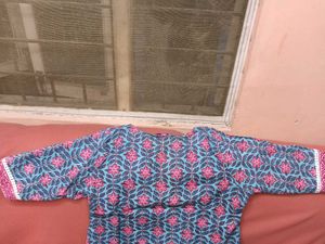 Block Print Pink Kurti Set with Bottom And Dupatta