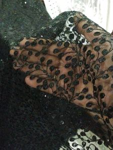 Black Sequin Lace Fabric Sari