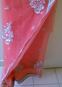 Coral Embellished Net Saree