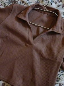 Brown Polo Crop Top