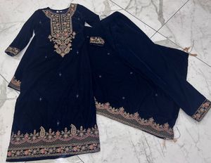 Premium Navy Blue Velvet Elegant Kurta Set