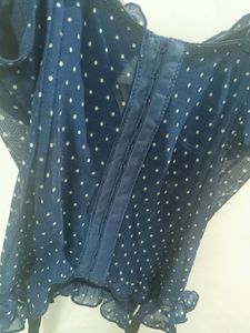 Clovia Flawless Corset In Navy Blue Polka Dot