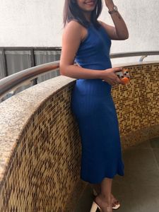 Blue Midi Halter Dress