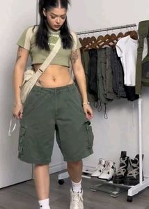 Olive Green Cargo Bermuda Shorts