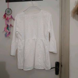 White Eyelet Peplum Blouse