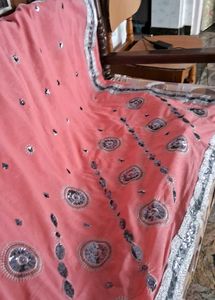 baby pink silver chamki  georget saree