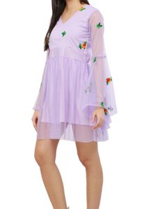 Lavender Floral Embroidered Tulle Dress