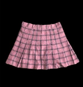 Pink Plaid Pleated Skirt