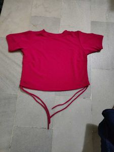 Pink Cropped Tie Tee
