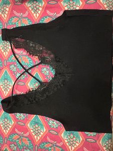 Black Lace Detail Tank Top