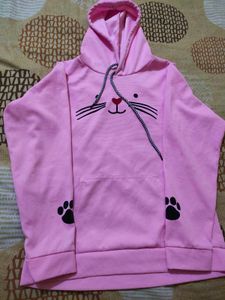 Cat Printed Light Pink Cute Hoodie