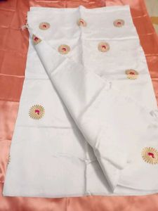 Silk Saree White And Pink Design