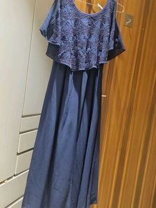 Navy Blue Beaded Maxi Dress