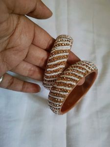 Beaded Gold &amp; White Bangles