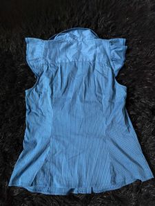Blue Square Neck Office Siren Fitted Shirt