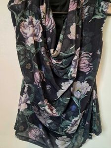 Floral Print Cowl Neck Top