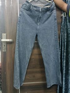 Grey Wide Leg Straight Jeans