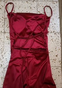 Red Satin Slit dress