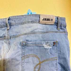 Blue Denim Ripped Jeans Ankle Length