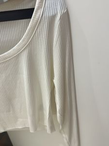 White Ribbed Long Sleeve Top