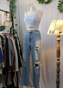 H&amp;M Distressed Wide Leg Jeans