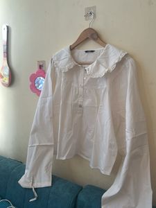 White Blouse with Ruffle Collar
