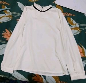 White Ruffle Neck Blouse