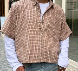 Brown Plaid Short Sleeve Crop Shirt