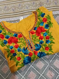 Embroidered Mustard Kurti (short)