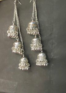 Silver Jhumka Drop Earrings