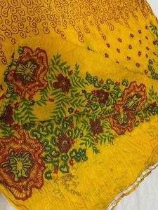 Yellow Floral Jaipuri Cotton Dupatta