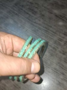 Teal &amp; Gold Beaded Bangles (Set of 3)